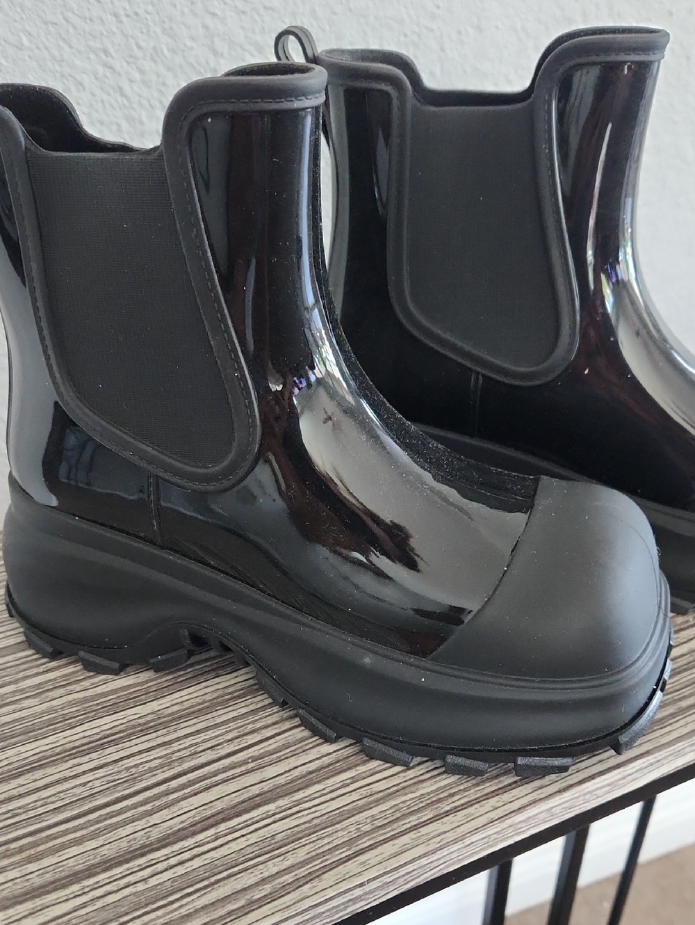 NWOT..Black Patent Chelsea Rain Boots - Picture 2 of 8